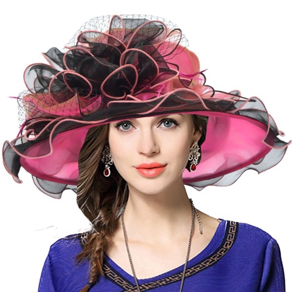 Women's Church Derby Dress Fascinator Bridal Cap British Tea Party Wedding Hat - Two-tone-hot Pink - CO17XHO60Q2