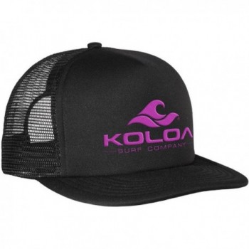 Koloa Surf Classic Mesh Back Trucker Hats in 12 Colors - Neon Pink Embroidered Logo on Black Hat - CH12EDPT95B