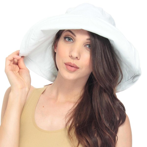 Lullaby Women UPF50+ Summer Beach Hat Wide Brim Foldable Sun Bucket Hat - White - C6180337MN3