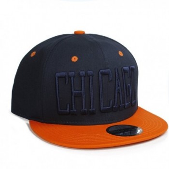 American Cities USA Cities and States Flat Bill Block Script City Snapback Hat Cap - Chicago Navy Orange - C511X70WCO9