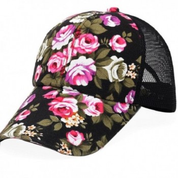 Crystell Cap- Flower Pattern Embroidery Cotton Baseball Cap Snapback Hip Hop Flat Hat - Black - C9182GGIT52
