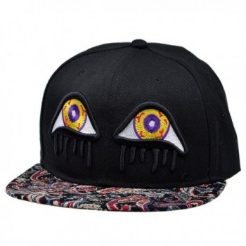 LOCOMO Embroidered Bleeding Cry Tear Monster Eye Paisley Snapback Cap FFH159BLK - Black - CO11L0RBEKJ