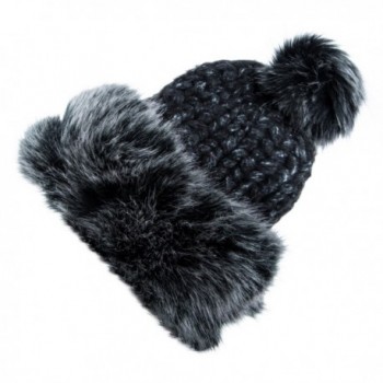 NYA Beanie Black Thickly Woven - Black Thickly Woven Fur Lined With Pom and Cuff - C6182MCRRHC