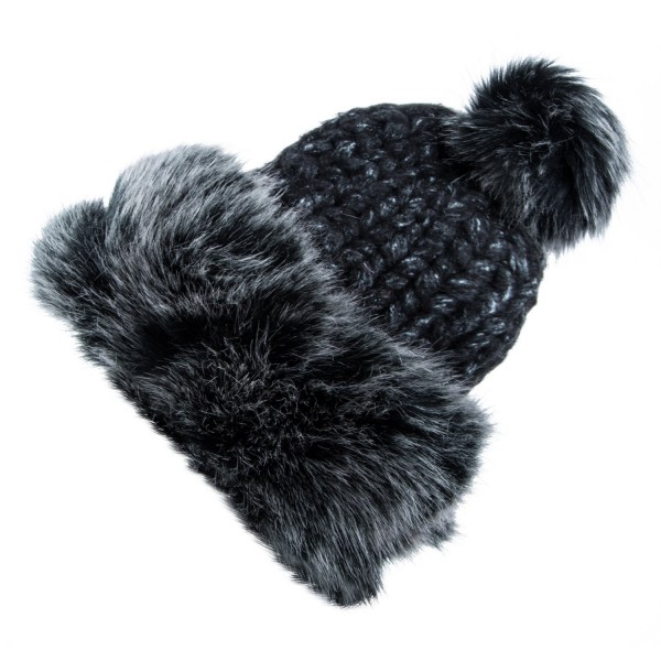 Beanie Black Thickly Woven - Black Thickly Woven Fur Lined With Pom and ...