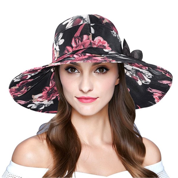 Women's Foldable Wide Brim Sun Hat Summer Outdoor Floppy Beach Cap - Black Beach Hat - CR183YM7NC0