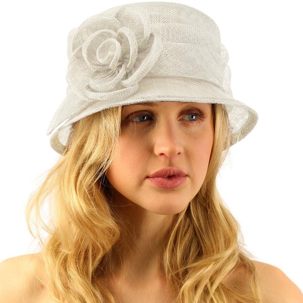 Summer 1920s Flapper Sinamay Floral Cloche Bucket Millinery Church Hat - Ivory - CN11JQRJK7T