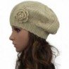 MINAKOLIFE Women Crochet Braided Knit Flower Beret Baggy Beanie Ski Cap Hat - Beige - CE11ZYOBZXP