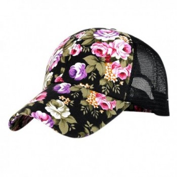 ZLS ZLSLZ Women's Mesh Lace Flower Print Sun Hat Floral Trucker Baseball Cap Hat - 3black - CH183KSL4OA