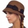Womens 100% Paper Straw Ribbon Bow Accent Cloche Bucket Bell Summer Hat - Brown - CE11956DDWT