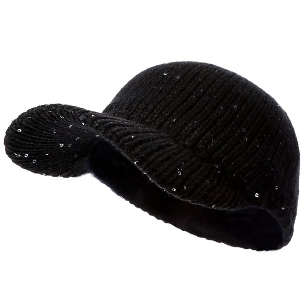 Naomi Time Knit Hat with Visor Brim Beanie for Women Winter Hats Black Pink - Black Cap - CC18653CZHC