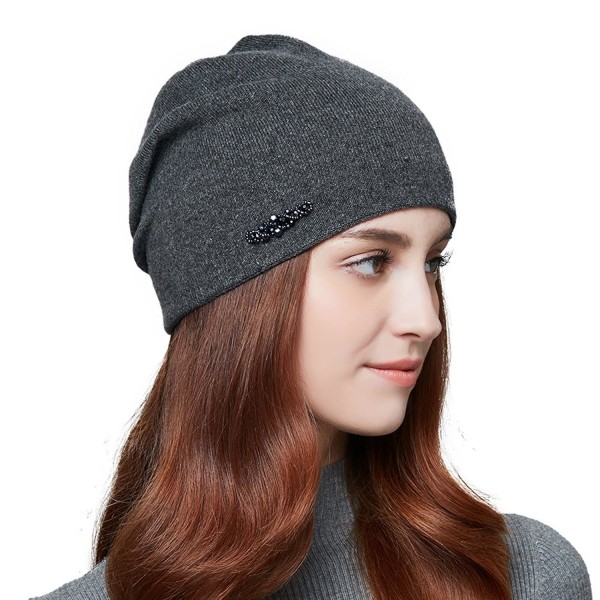 ENJOYFUR Womens Slouchy Beanie Hat Super Fine Lady's Winter Warm Wool Hat - Dark Grey - CD185XANNAQ