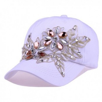 CRUOXIBB Women Cotton Cap Rhinestone Flower Fashion Baseball Hat - White - CK183KDXM9I