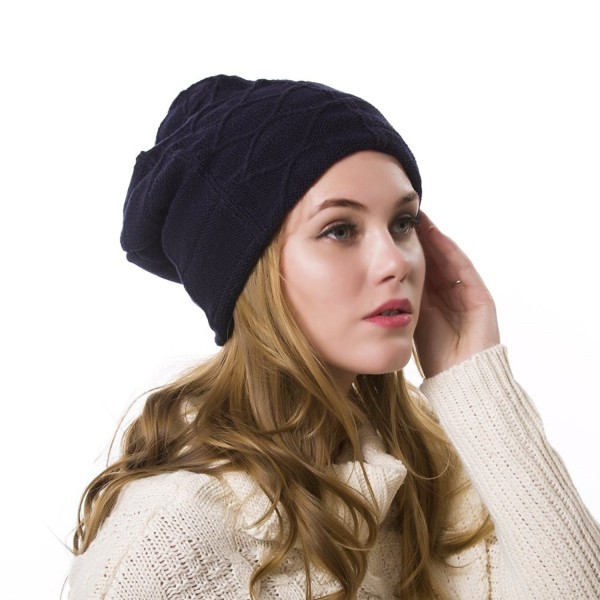 Nine City Stylish Unisex Baggy Beanie Slouchy Crease Knit Beanie Baggy Skull Cap Hat (Navy) - C812MN19K47