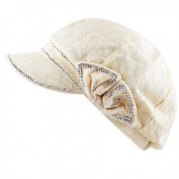 The Hat Depot 200H4199 Womens Cool Flower Mesh Pattern Shiny Studded Applejack Hat - Beige - C2182OSZ3HE