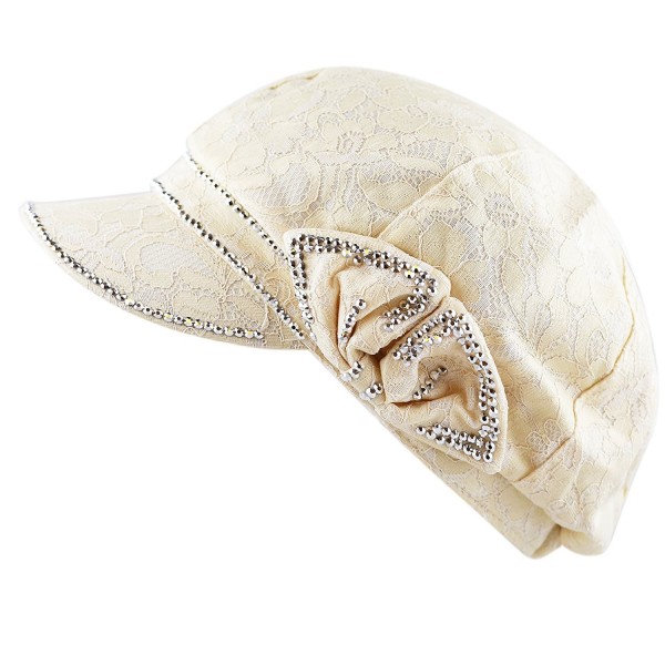 The Hat Depot 200H4199 Womens Cool Flower Mesh Pattern Shiny Studded Applejack Hat - Beige - C2182OSZ3HE