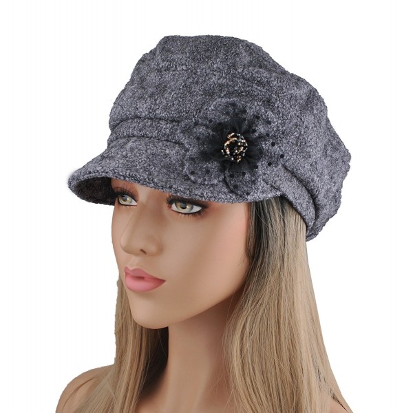 Womens Visor Beret newsboy Cap Wool Felt Cloche With Flower Cabbie Hat ...