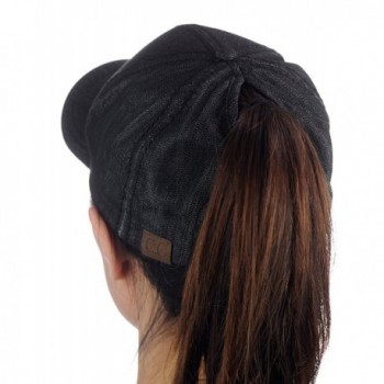 C.C Ponycap Messy High Bun Ponytail Adjustable Cotton Baseball Cap Hat - Black Denim - CU182SA3H80