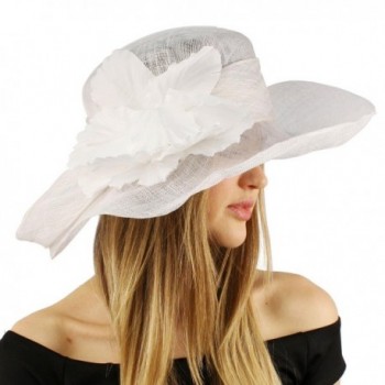 Fancy Sinamay Kentucky Derby Flip Side 5" Floppy Flower Feathers Church Hat - White - CG11VYUX2ZH