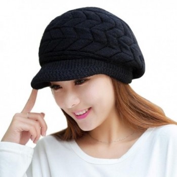 Women Fashion Winter Skull Beanies Knitted Hats Cap Snow Ski With Visor - Black - CP188N7YA89