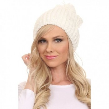 Sakkas Lax Wide Unisex Cable Knit Large Pom Pom Bobble Beanie Hat Cap - Ivory - CY127DHPIG5