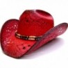 Modestone Women's Straw Cowboy Hat Red Black - C9180UN298Q