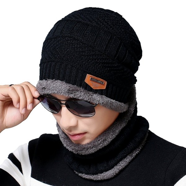 Sevetesco Men's Beanie Hat Scarf Set Knit Hat Warm Thick Winter Hat - Black - CT185A4WG95
