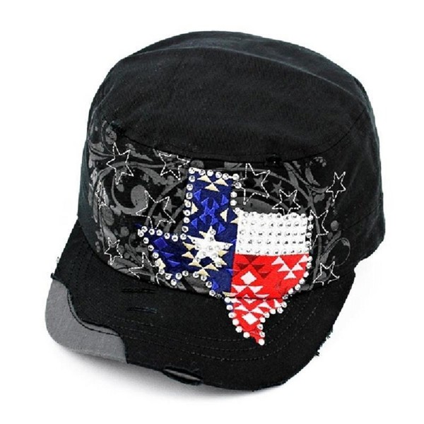 K&B Adjustable Texas Lone Star State Bling Rhinestone Western Cap Hat JP Black - C112LUMAVXX