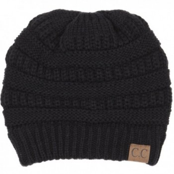 BYSUMMER C.C Warm Soft Cable Knit Skull Cap Slouchy Beanie Winter Hat - Black - C512MX7ZS2D
