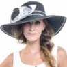 Women Large Flower Stripe Church Wide Brim Sun Hat W205 - Black - CT17XW8UTRD