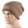 XWDA Men Soft Lined Thick Wool Knit Skull Cap Warm Winter Slouchy Beanies Hat - Khaki - CS12O01F152