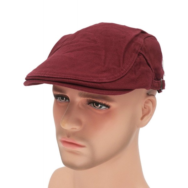 Roffatide Solid Color Canvas Strap Newsboy Cap Driving Cabby Ivy Golf Beret Hat - Purplish Red - CY18337R6Q0