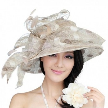 June's Young Women Hat Sun Hat Paillette Wide Brim Organza Feather - Champagne - CS11OIBH8RH