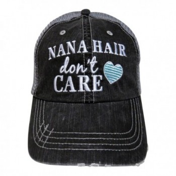 Embroidered Nana Hair Don't Care Grey Trucker Baseball Cap - Mint Heart - C912O3RN5HC