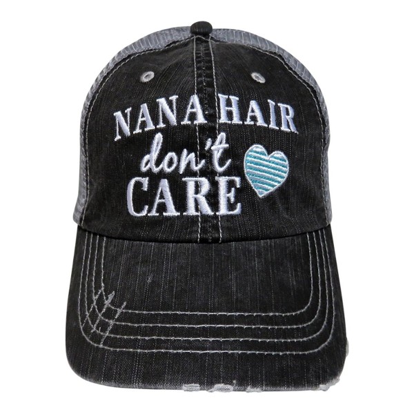 Embroidered Nana Hair Don't Care Grey Trucker Baseball Cap - Mint Heart - C912O3RN5HC