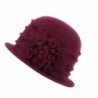 Dantiya Women's Winter Wool Cloche Bucket Hat Slouch Wrinkled Beanie Cap With Flower - Wine Red - CH186AMI25N