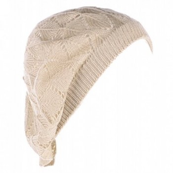 Be Your Own Style BYOS Womens Airy Cutout Lightweight Leafy Crochet Beret Beanie Hat (Lt. Beige Leafy) - CL12MA92MN2