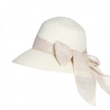 iShine Women Bowknot Fashion Floppy Foldable Beach Sun Straw Hat Cap UPF 50+ - White - CU17AZ93YNU