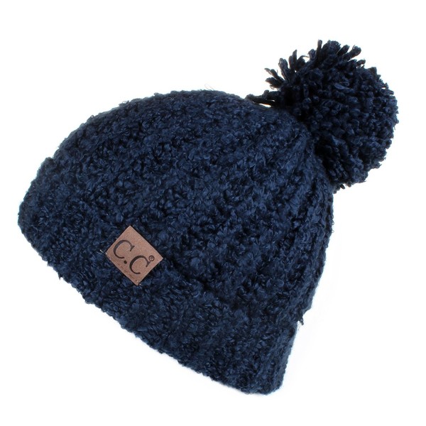Hatsandscarf CC Exclusives Cable Knit Top Soft Large Pom Beanie Hat(HAT-7362) - Navy - C3189LLZXD4