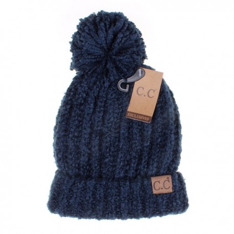 CC Exclusives Cable Knit Top Soft Large Pom Beanie Hat(HAT-7362) - Navy ...