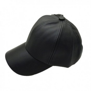 Fashion 21 Women's Solid Faux Leather Velcro Closure Adjustable Baseball Cap - Black - CA12F2ROZ21
