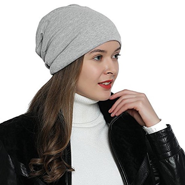 LAOWWO Winter Skull Cap Beanie Warm Knit Baggy Slouchy Hat For Men or Women - Light Gray - CP189ISD039