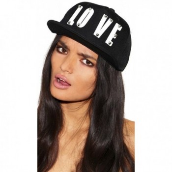 Love White Block Letter Silver Stud Snapback Brim Baseball Cap Hat in Black - C1185TE0Y9E