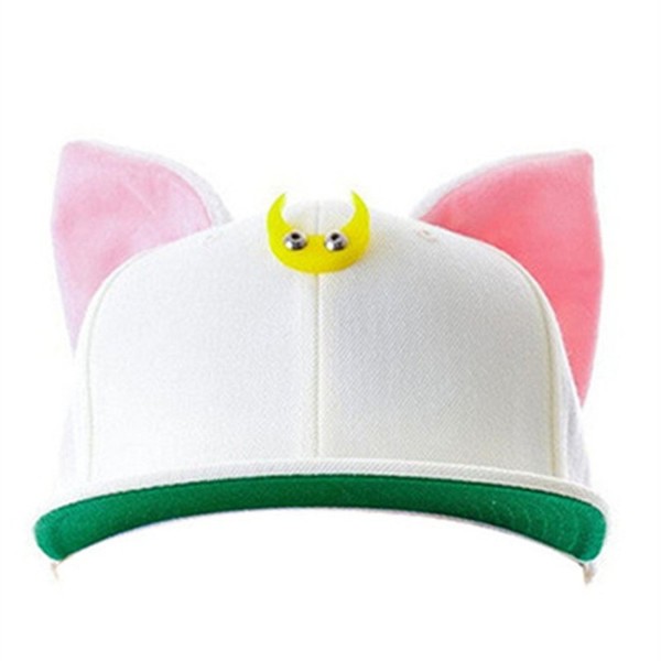 MIUNIKO Anime Sailor Moon Luna Cat Ears Hip-hop Hat Adjustable Baseball Cap Cosplay Accessories - White - CT17Z63NQRE