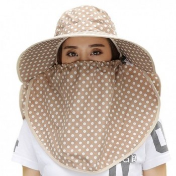 Womens Summer Beach Cotton Face Neck Sun UV Protection Floppy Hat Visor Cap Mask - Khaki - C012E0K3ZK9