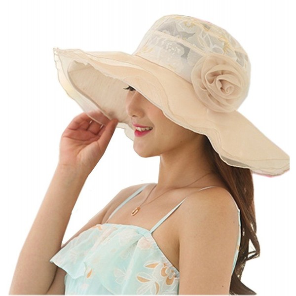Nanxson(TM) Flower Garden Tea Party Holiday Fishing Beach Cap Summer Sun Hat Wide Brim Women - Beige - C017YX55T3X