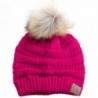 ScarvesMe CC Soft Stretch Cable Knit Ribbed Faux Fur Pom Pom Beanie Hat - Hot Pink - CF185RXYSHQ