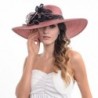 Women's Organza Wide Brim Hat with Flower S064 - Dark Red - CR12E7DAPS3