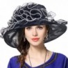 VECRY Women Church Dress Kentucky Derby Organza Wide Brim Party Hat - Black - C712NRY8T6G