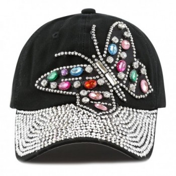 The Hat Depot Women's Butterfly Rhinestone with Bling Studed Cap - Black - C612HFJ5Z8H