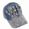 Desheng Women's Studded Rhinestone Bling VIP Cowboy Baseball Cap Hat - Light Blue - CK12BT6XLJR